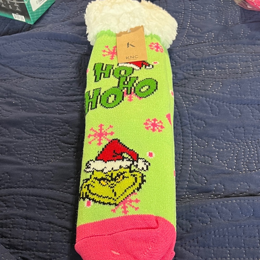 Festive Green and Pink Grinch Holiday Socks